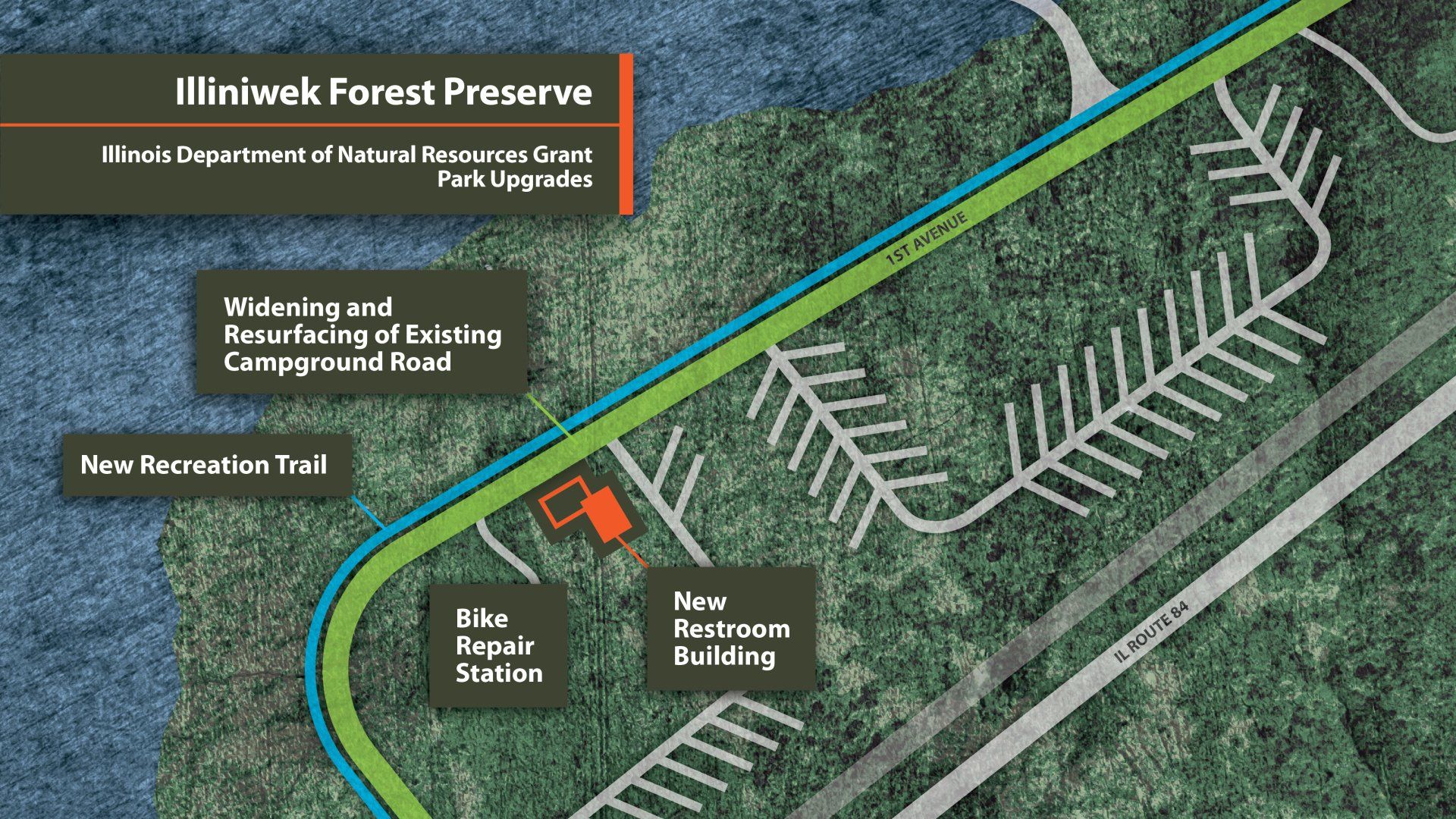 A map showing the location of a forest preserve