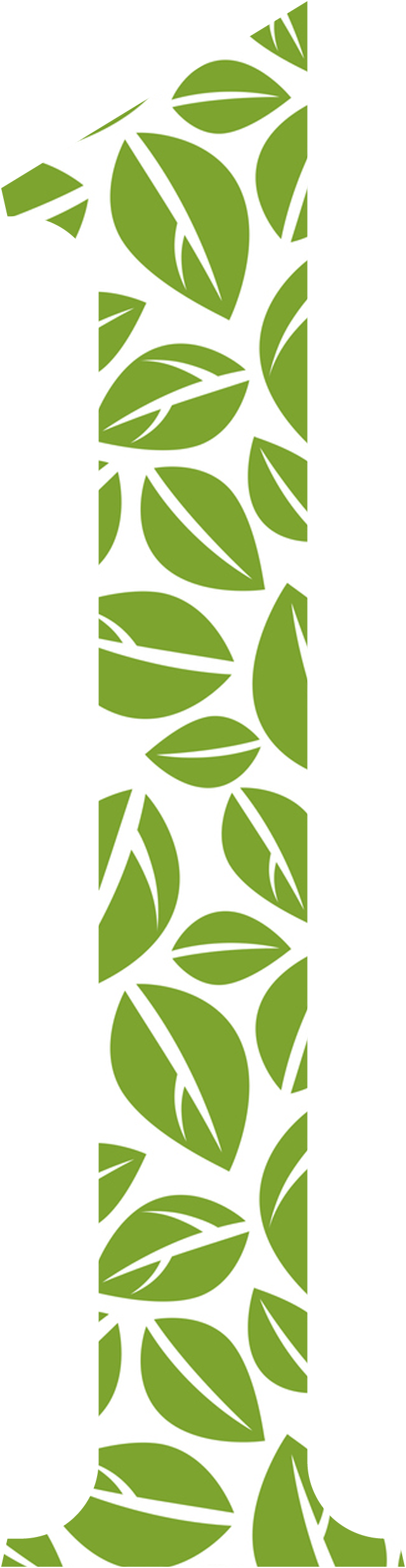 Number 1, filled with green leaves.