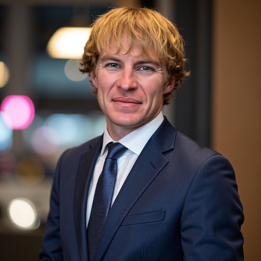 A man in a suit and tie is smiling for the camera.