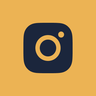 Instagram icon, dark blue camera on a square, yellow background.