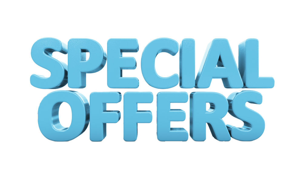 The word special offers is written in blue letters on a white background.