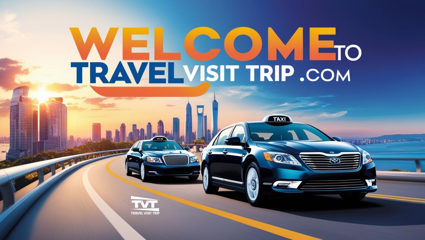 A welcome to travel visit trip.com advertisement with two cars on the road