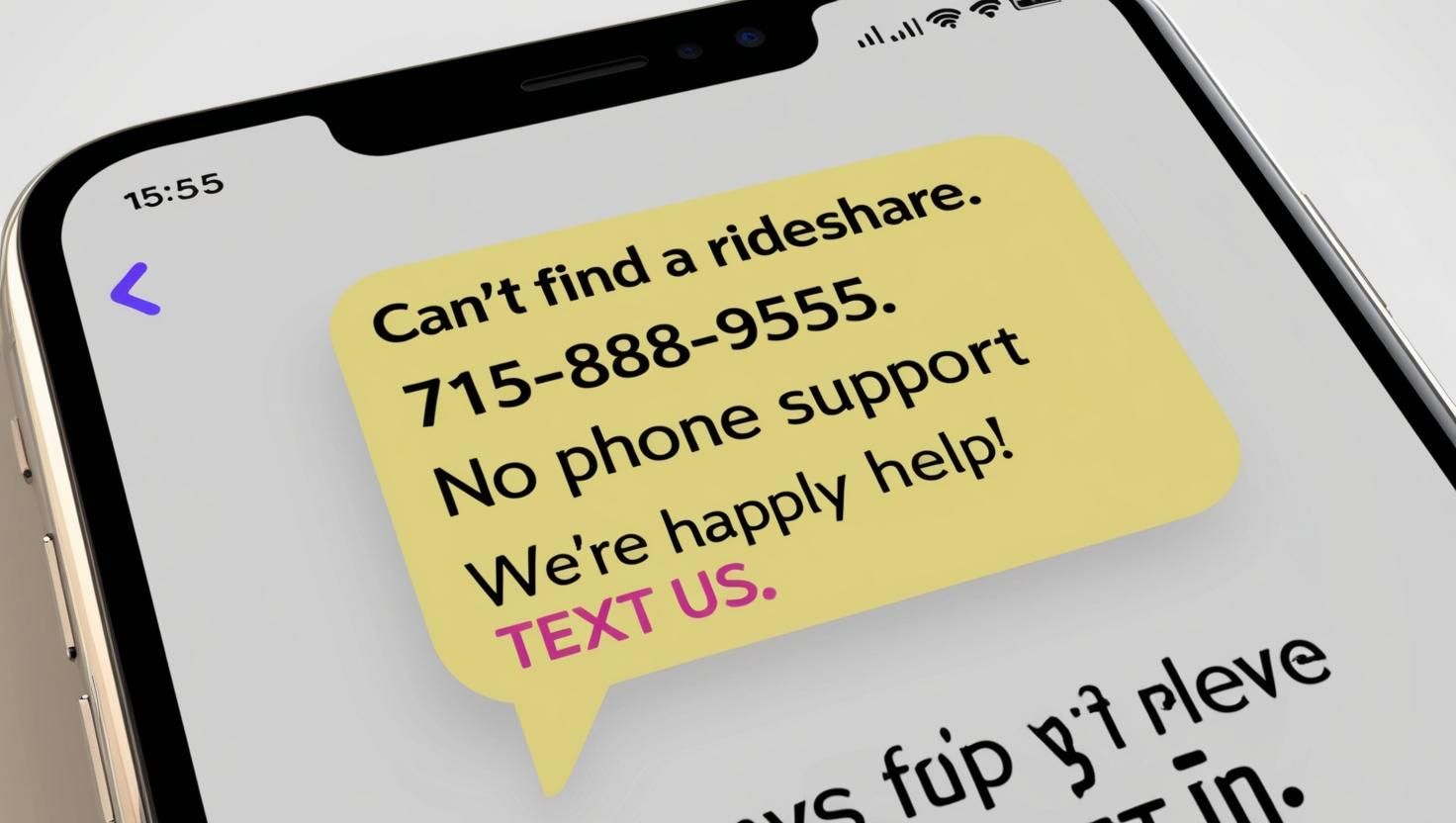 taxi river falls A cell phone with a yellow speech bubble that says can 't find a rideshare