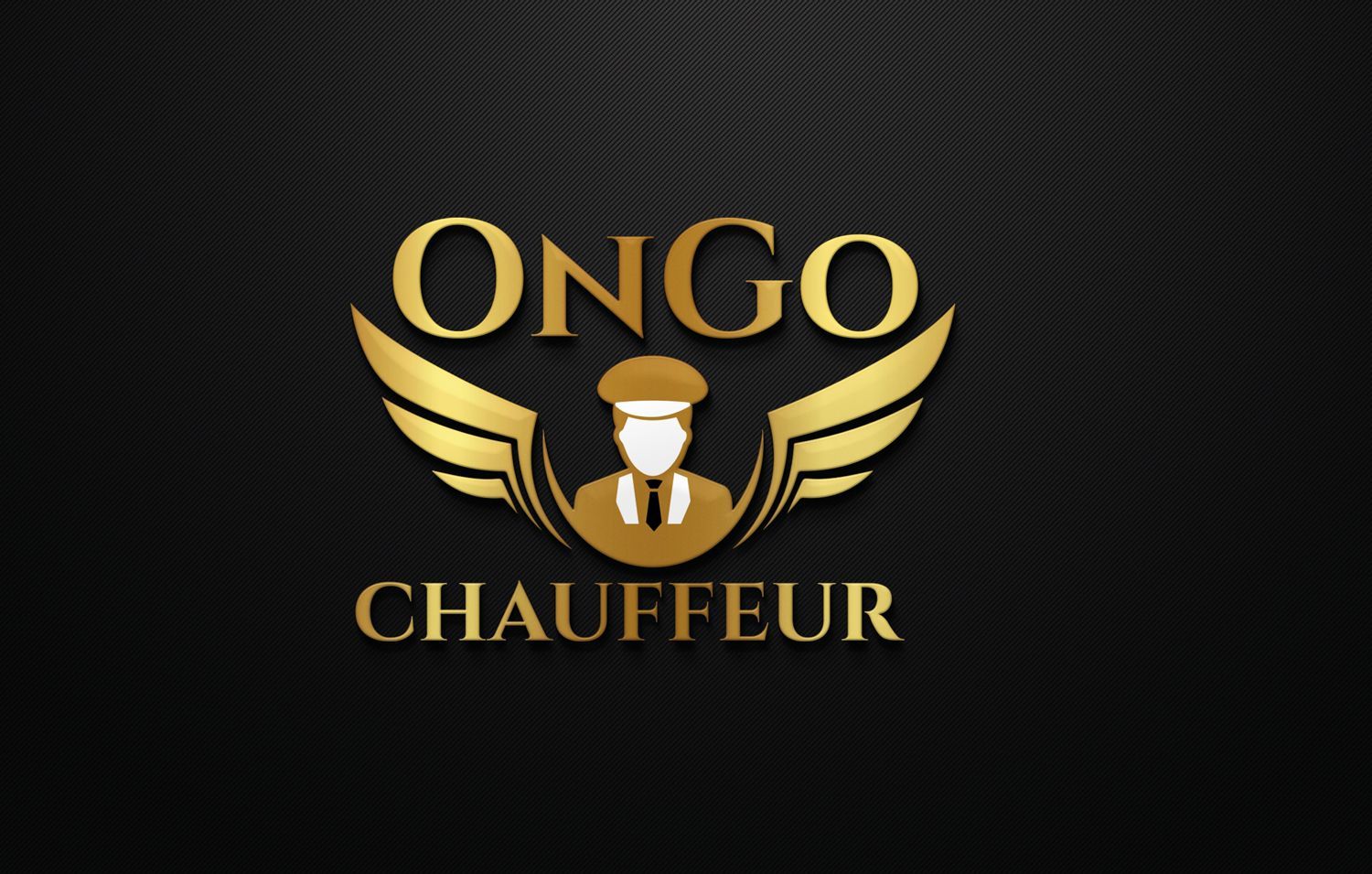 A logo for ongo chauffeur with a man with wings