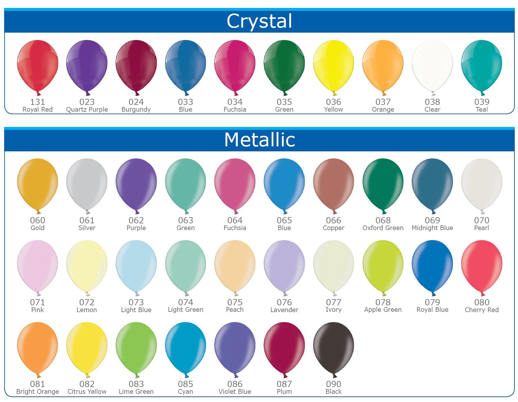Let's Party | Crystal and Metallic Balloon colour chart