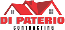 the logo for di paterio contracting shows a house with a red roof .