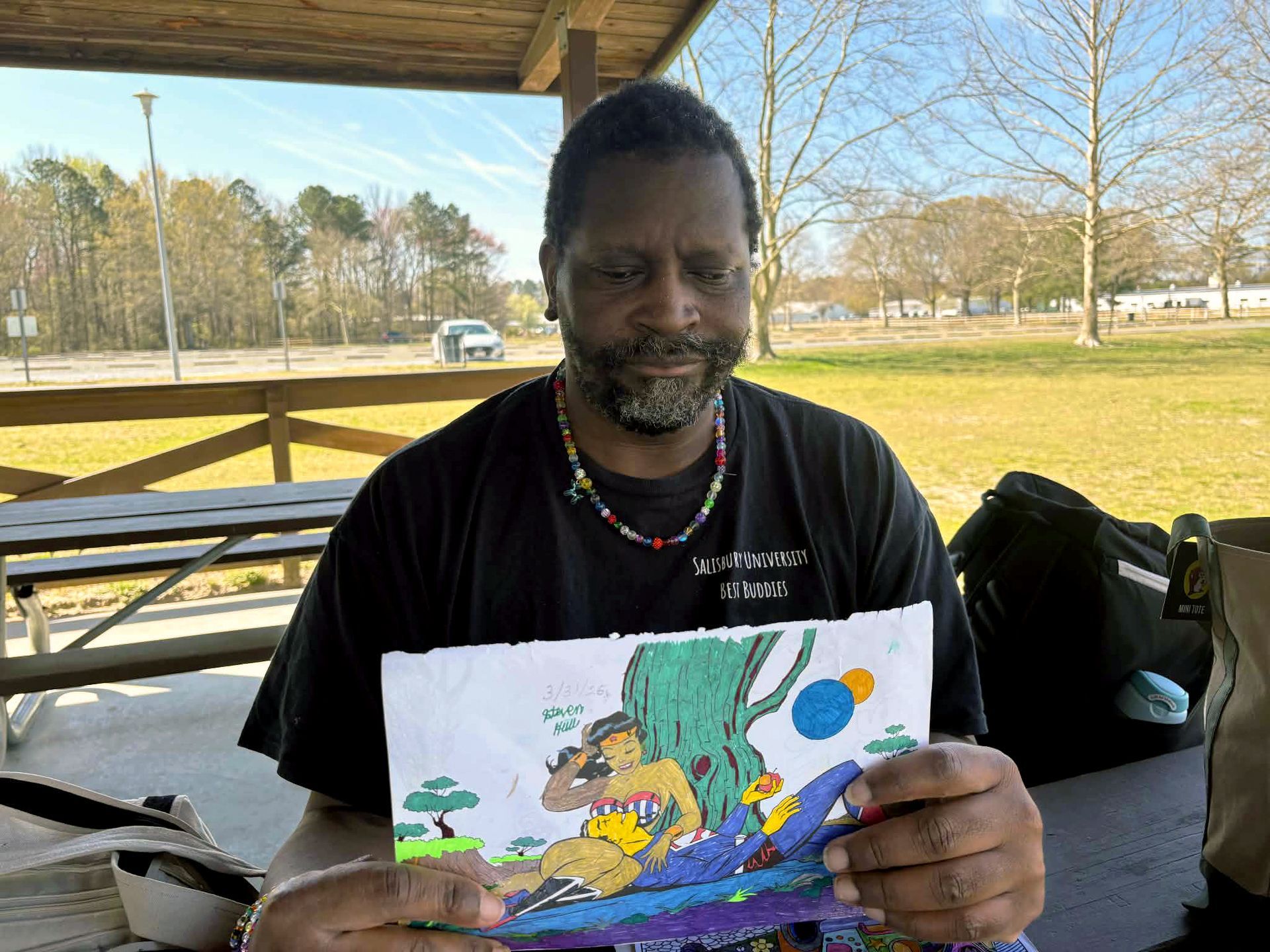 Steven H. coloring/painting at the park (April 2026)