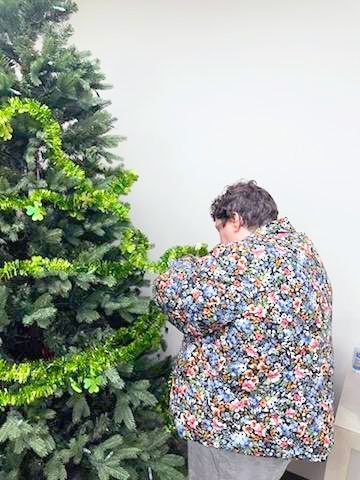 Amber decorating for St. Patrick's Day.