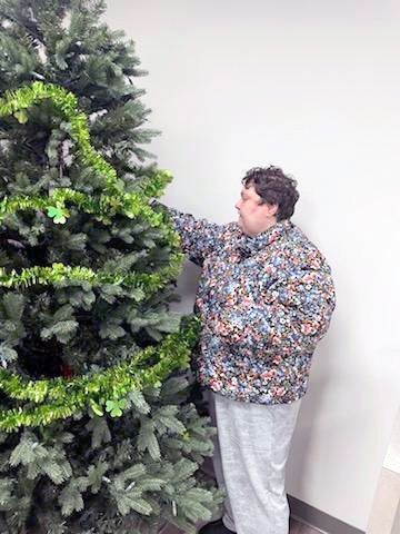 Amber decorating for St. Patrick's Day.