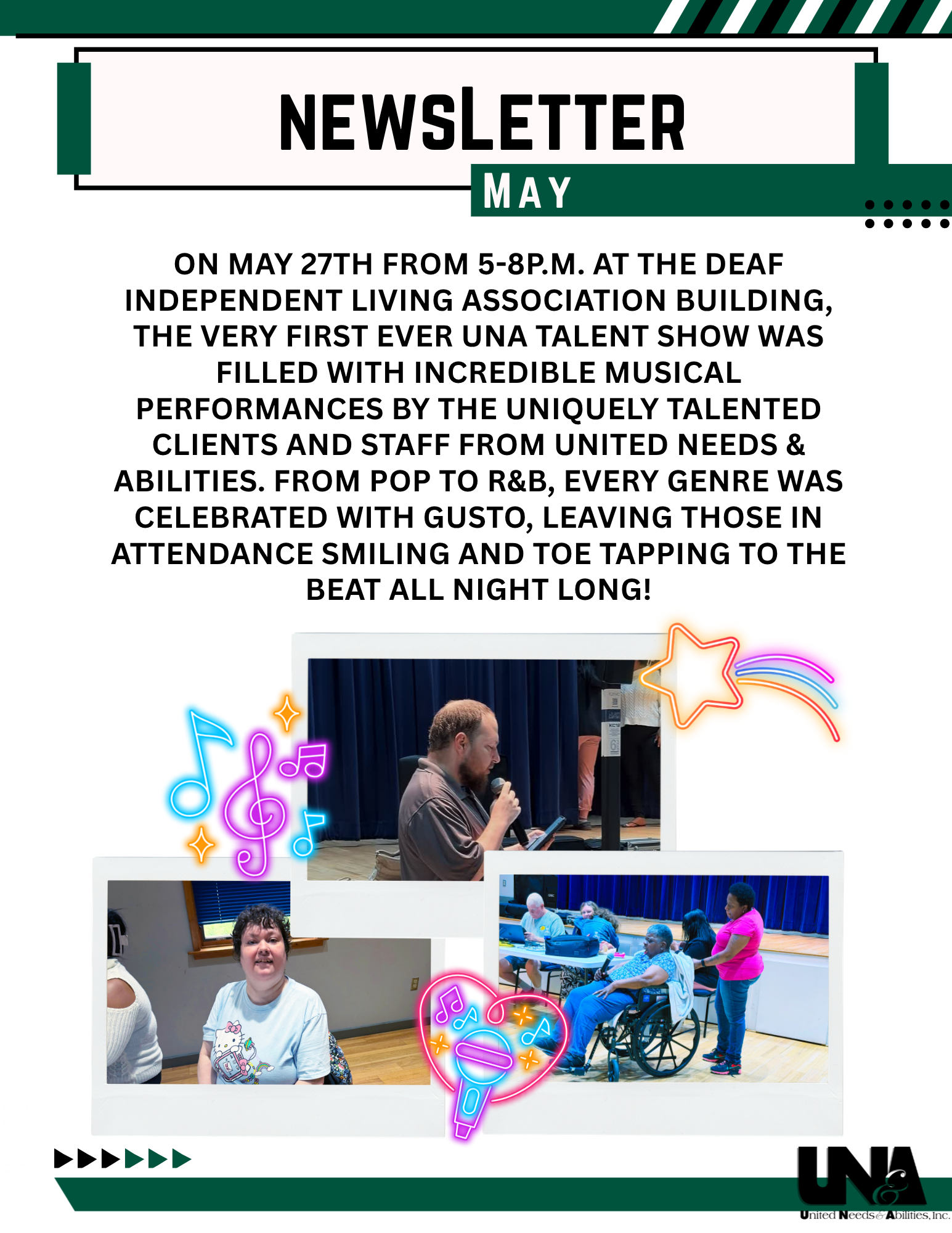 Newsletter-style graphic titled ‘May 2026 UNA Newsletter’ Pag