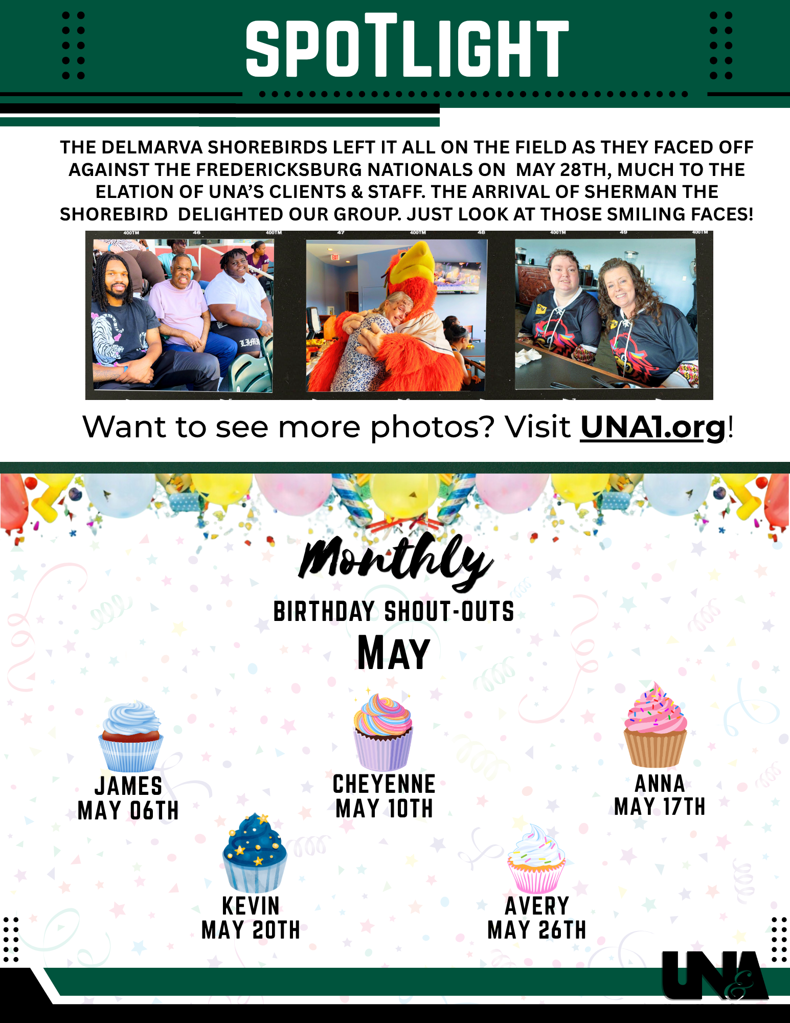 Newsletter-style graphic titled ‘May 2026 UNA Newsletter’ Page 02