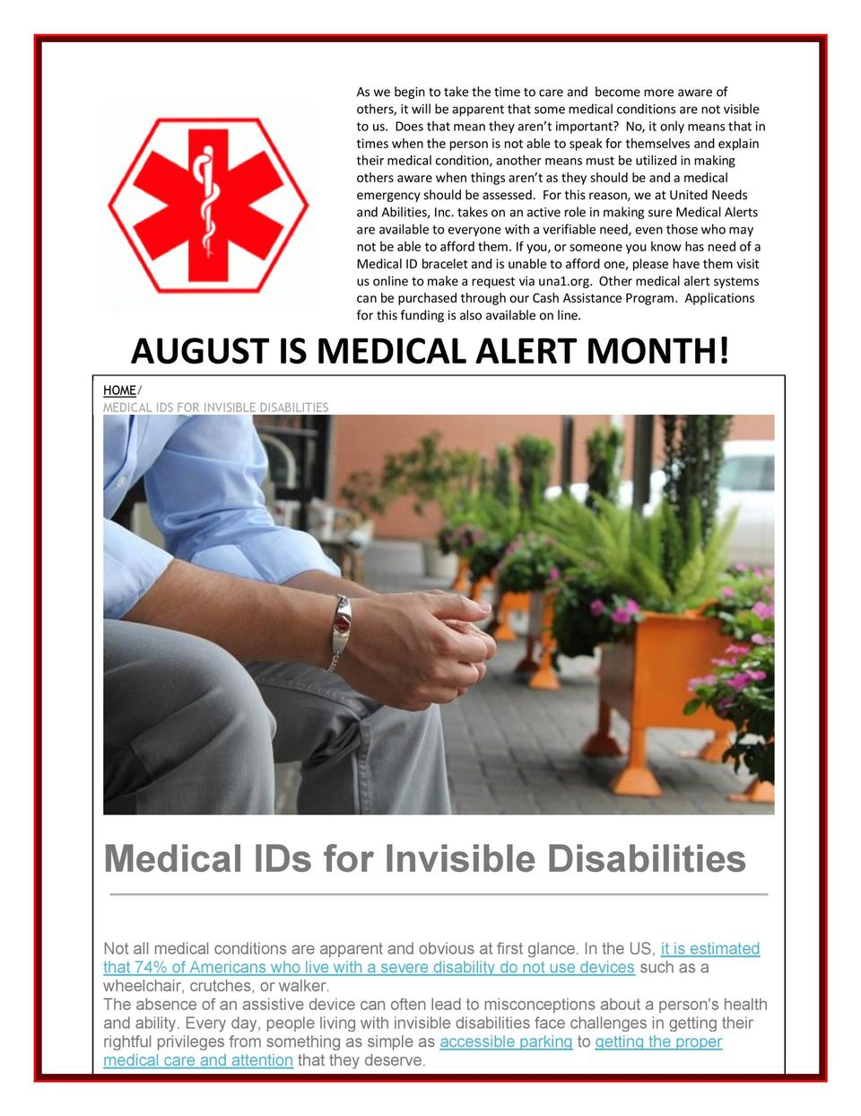 August is Medical Alert Month graphic. Information below for screenreaders.