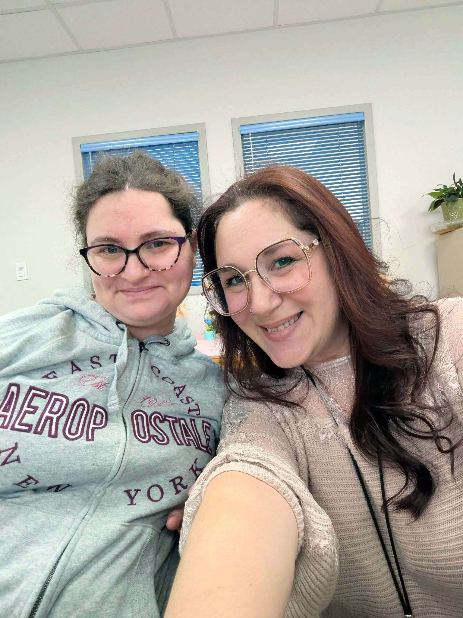 Cheyenne & Heather G. taking selfie while decorating for Easter (2026.)