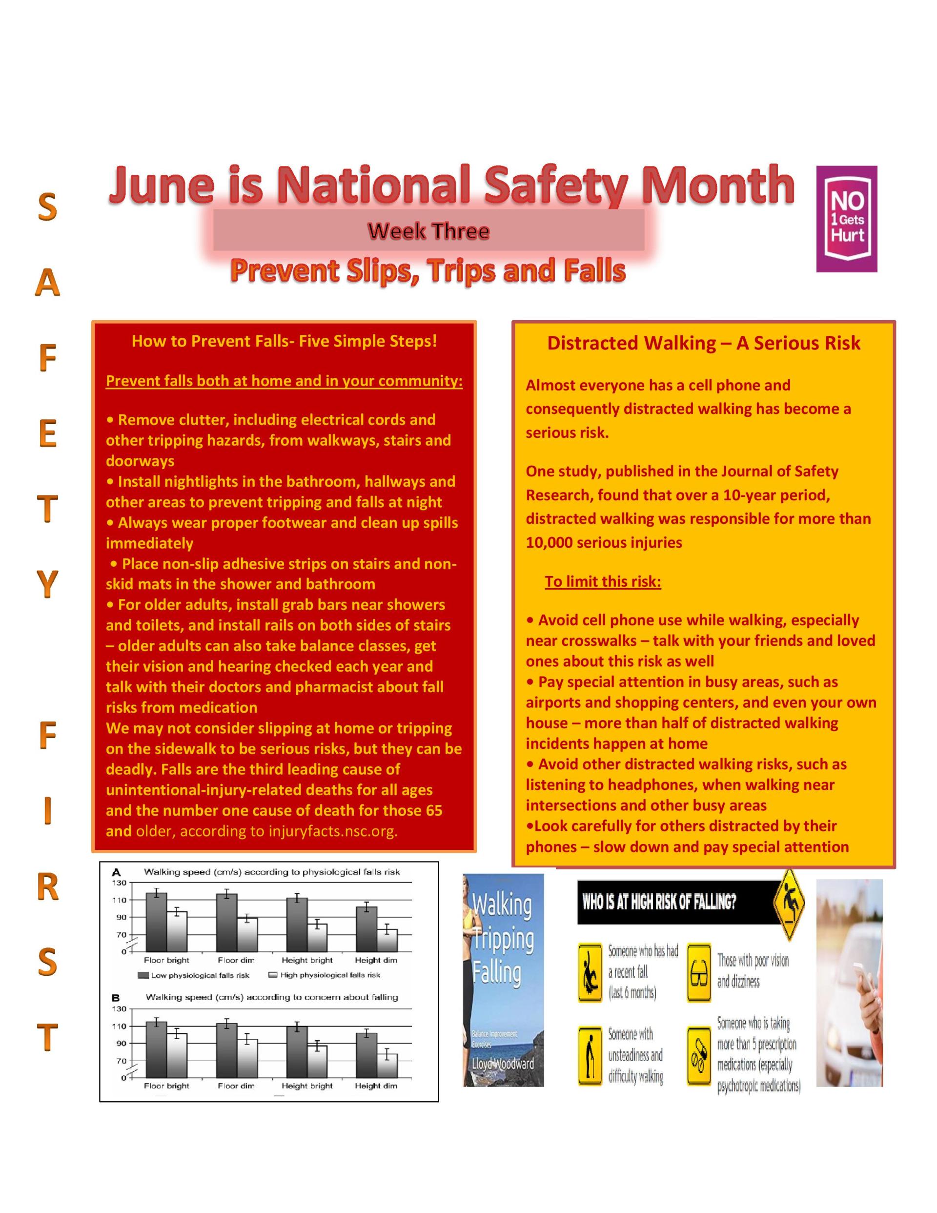 June is National Safety Month Week Three (Prevent Slips, Trips, & Falls)