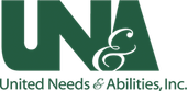 United Needs & Abilities' logo featuring acronym UNA and reads United and Abilities beneath it.