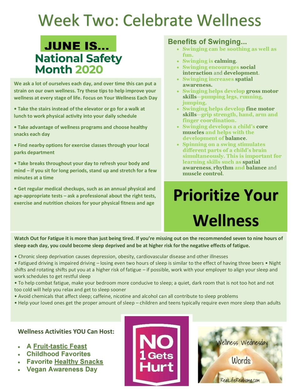 June is National Safety Month: Week Two (Wellness) graphic.