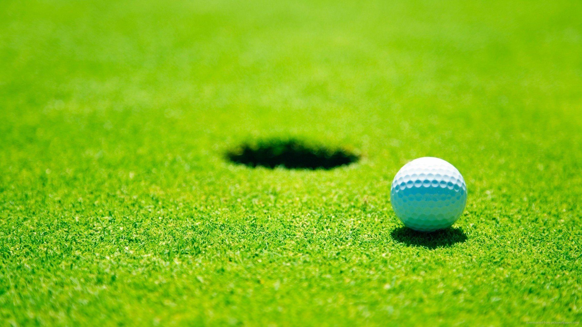 Golf ball near hole.