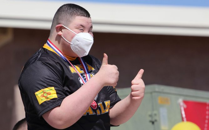 Young Special Olympian Celebrating in this COVID-19 world.