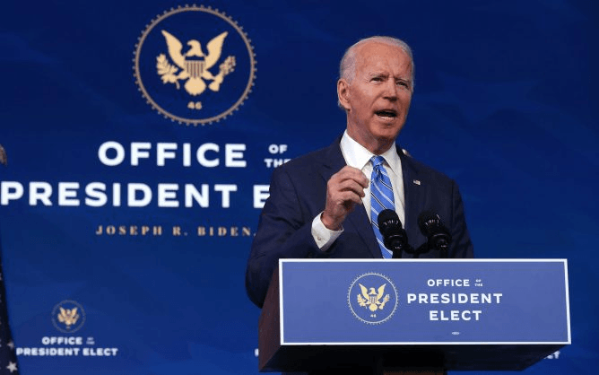 President-elect Joe Biden speaks about his plan to combat the coronavirus and jump-start the nation's economy at The Queen theater on Jan. 14, 2021 in Wilmington, DE. (Alex Wong/Getty Images/TNS)