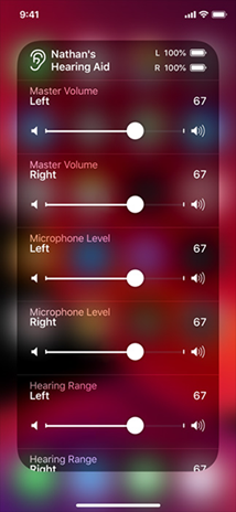 Hearing Aid Settings on cell phone screen