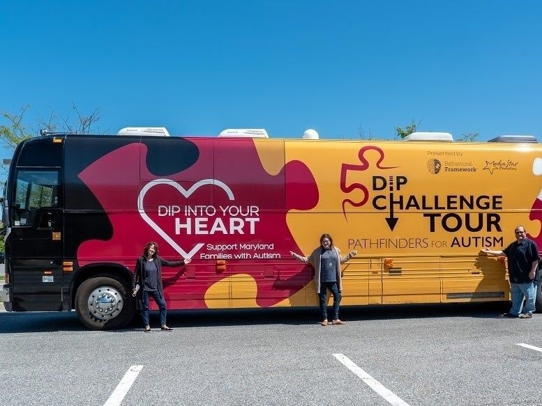A colorful tour bus will make stops around the state from May to October to promote the Pathfinders for Autism 2021 fundraiser.​ It will be in Bel Air Saturday. (Pathfinders for Autism)