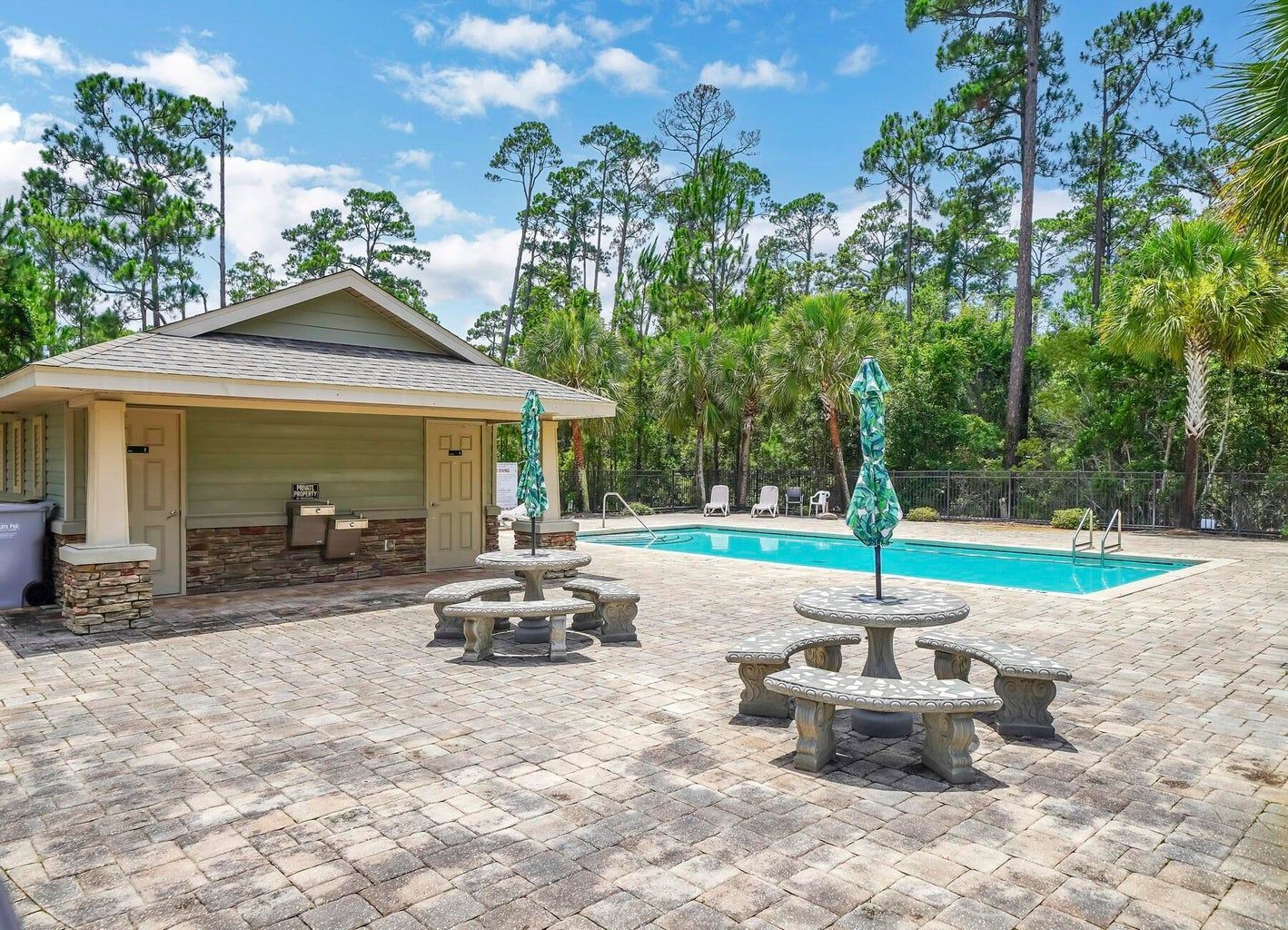 Pool and picnic tables