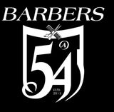 Black and white barbershop logo with