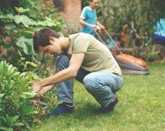 Man working in yard — Landscape Services in Hickory, NC