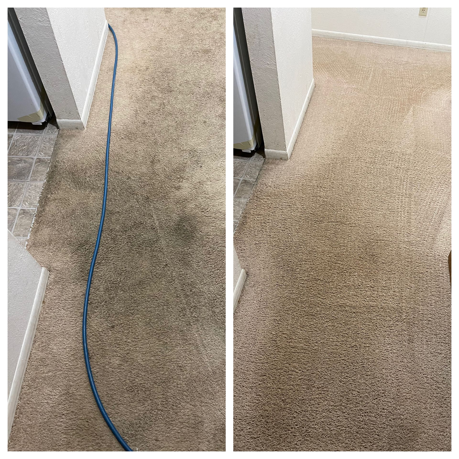 A before and after picture of a carpet being cleaned.