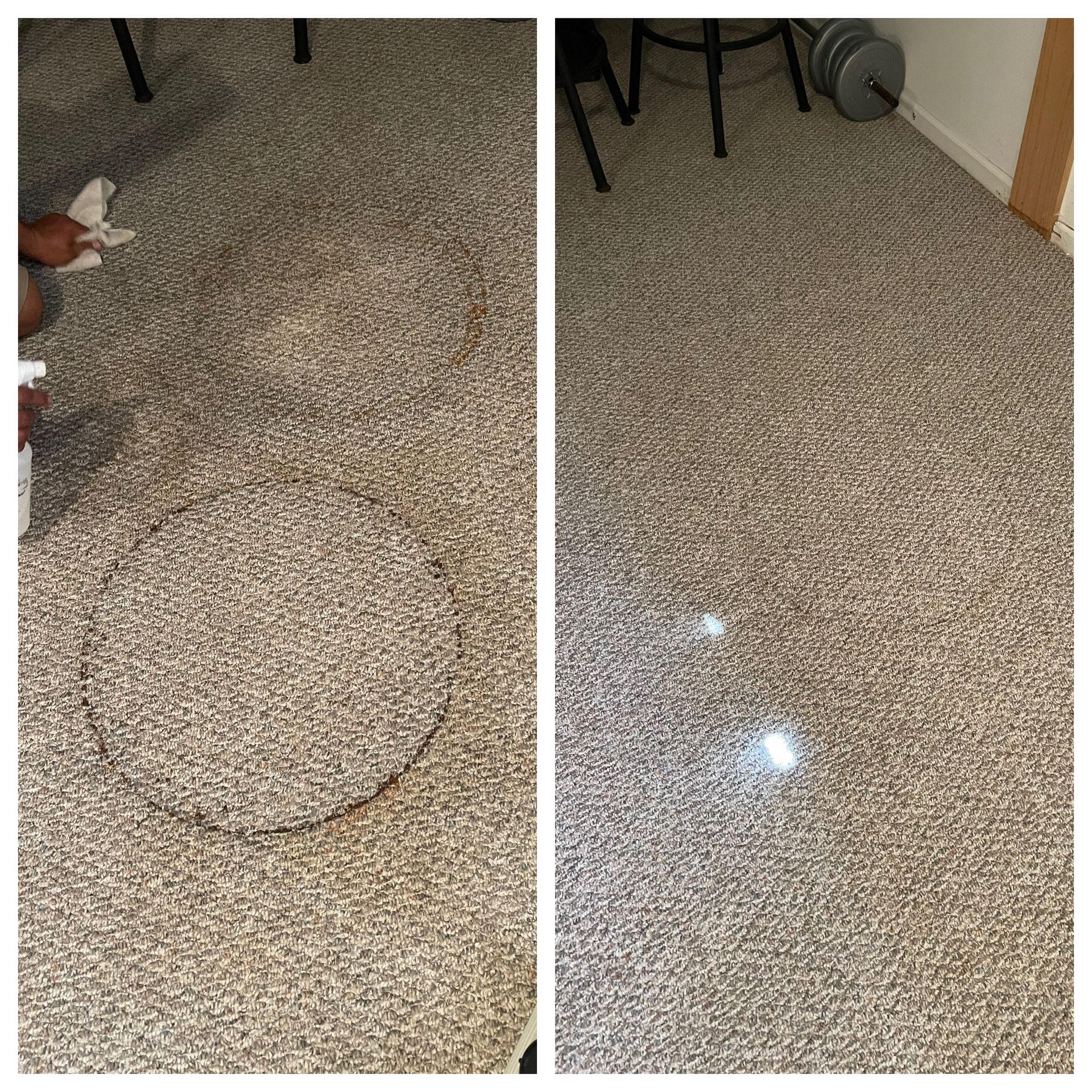 A before and after picture of a carpet being cleaned.