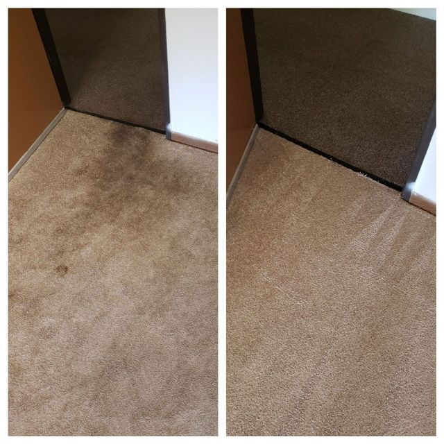 A before and after photo of a dirty carpet
