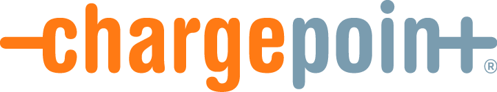 A logo for chargepoint in orange and blue on a white background