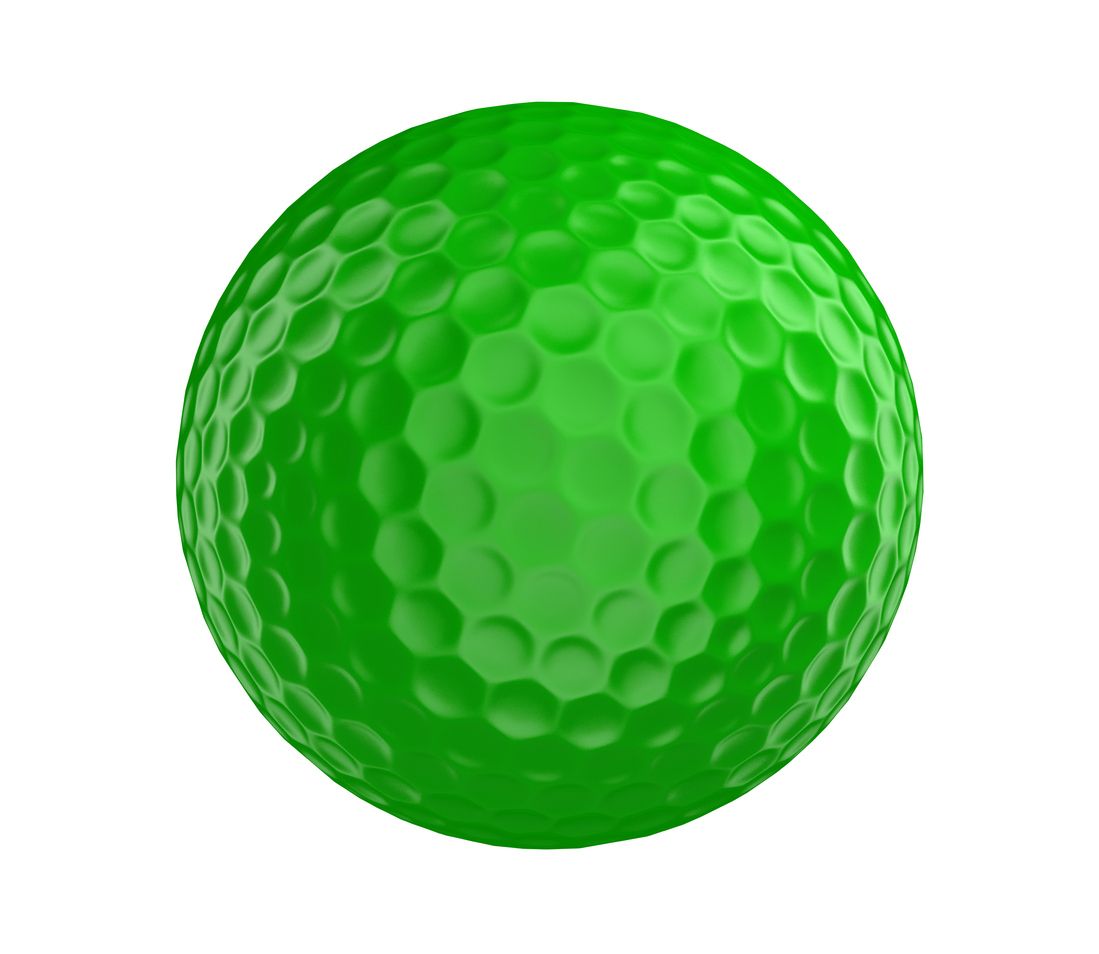 Green golf ball with dimples.