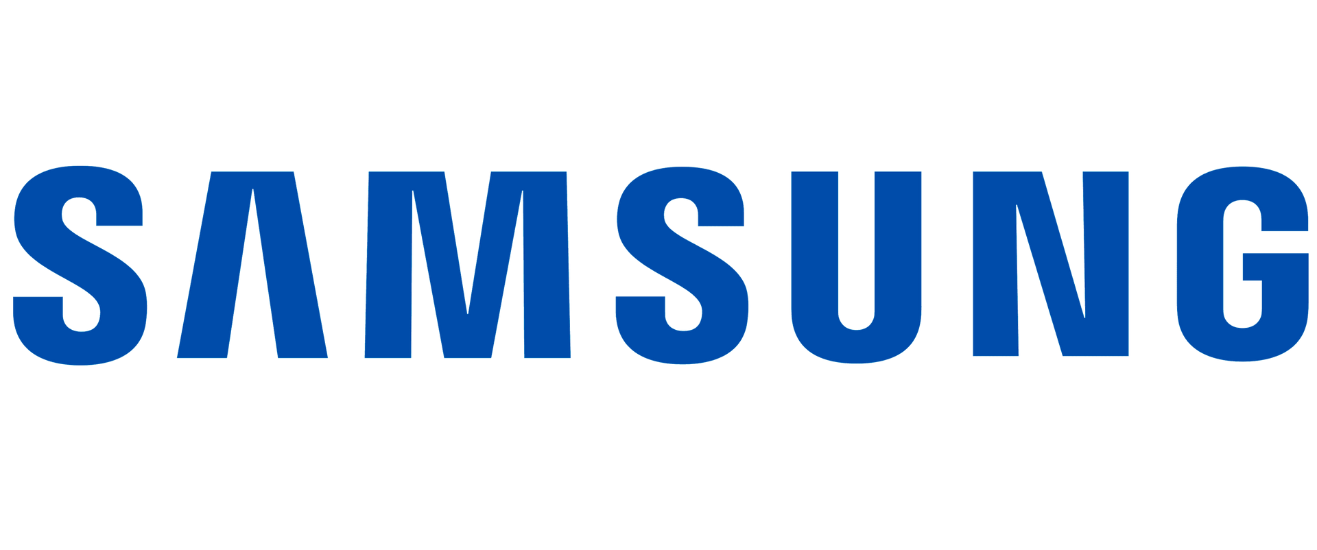 Blue Samsung logo on a white background