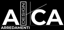 Logo per AICA Arredamenti. Testo bianco su sfondo nero. Presenta le lettere A, I, C, A con la scritta
