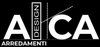 Logo per AICA Arredamenti. Testo bianco su sfondo nero. Presenta le lettere A, I, C, A con la scritta