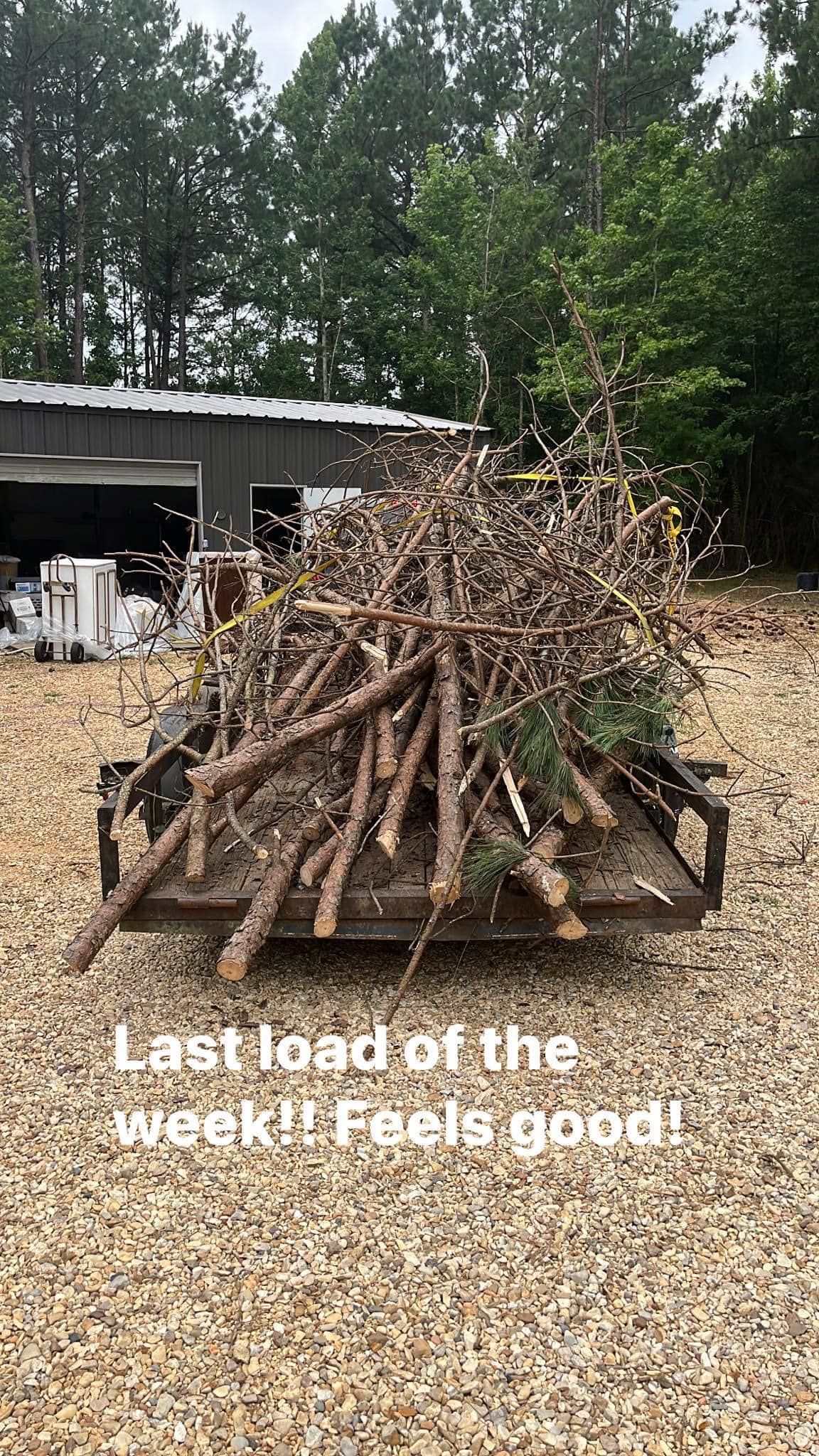 A pile of wood is sitting on top of a trailer.