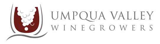 Logo of Umpqua Valley Winegrowers: wine glass with bubbles, text below.