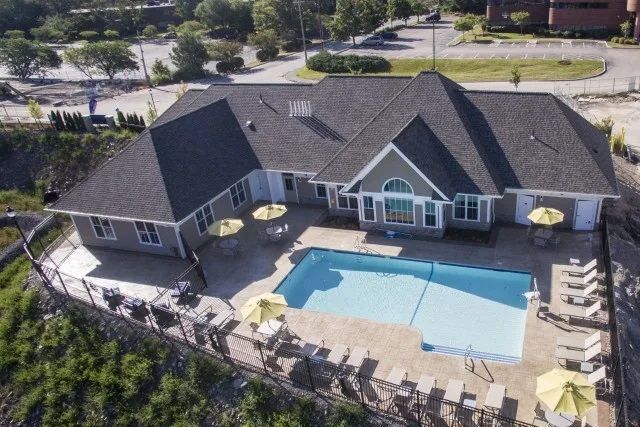 Bird eye view of The Residences At Great Pond apartment community.
