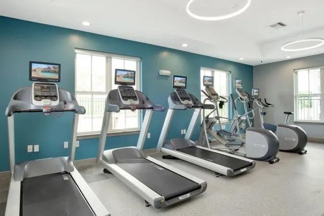 The Residences At Great Pond apartment community fitness center with machines.