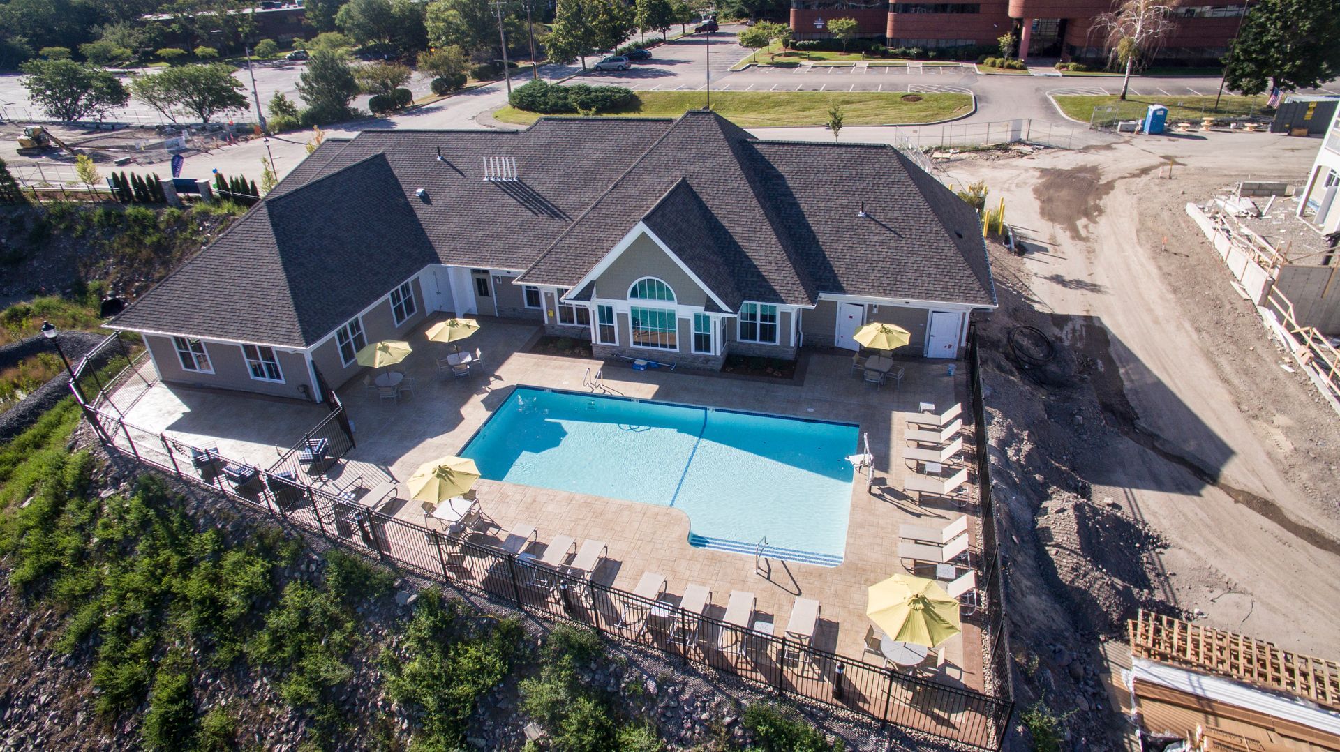 Bird eye view of The Residences At Great Pond apartment community.