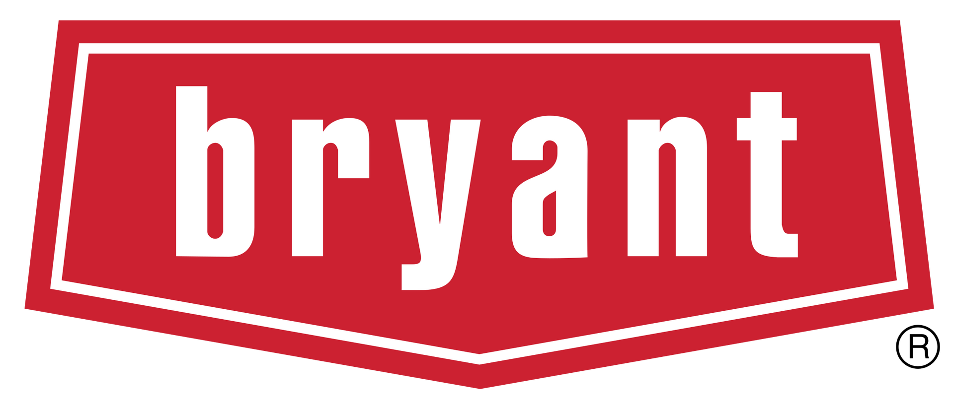 The bryant logo is red and white and has a white border.