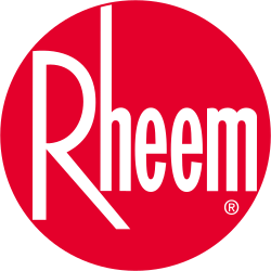 A red circle with the word rheem on it