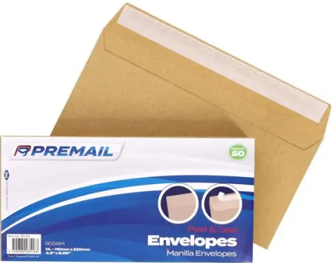 50 Dl P+s Envelopes - Manilla