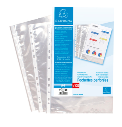 Pk 100 Punch Pockets PP A4 0.06mm Clear