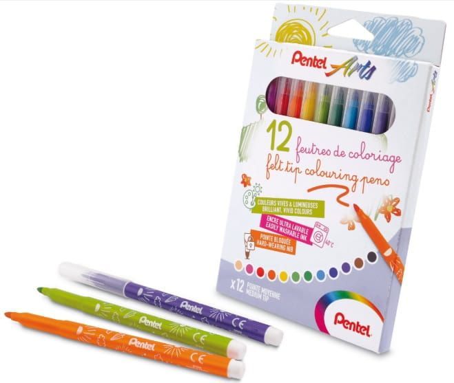 PENTEL  FELT TIP COLORING PENS SET 12