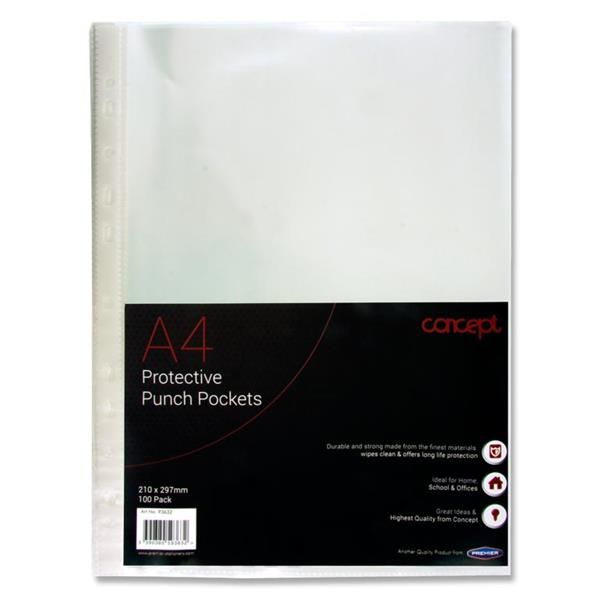 Pkt.100 A4 Protective Punched Pockets