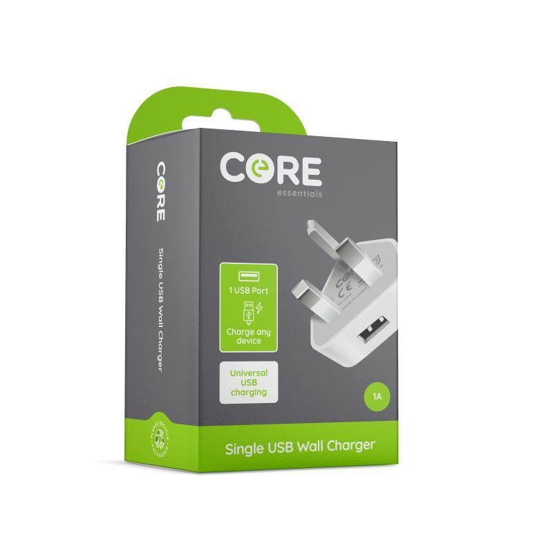 Core Power 1A Adaptor Single USB White