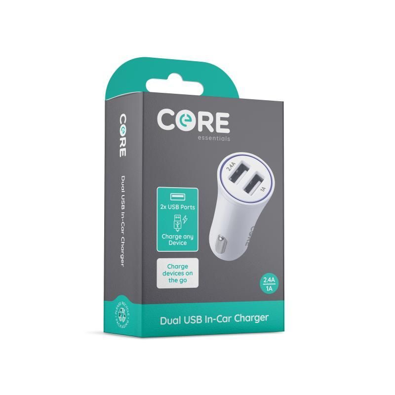 Core Dual USB Car Charger White
