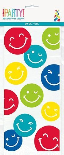 20PK COLORFUL HAPPY FACE CELLOPHANE BAGS